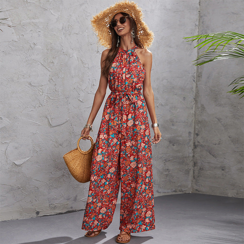 VIOLA - Floral Halter Neck Wide-Leg Jumpsuit