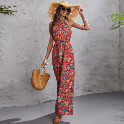 VIOLA - Floral Halter Neck Wide-Leg Jumpsuit