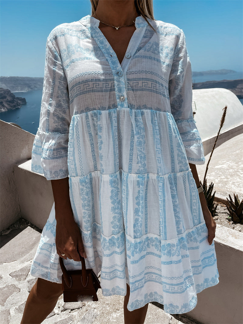 Inna Ibiza Ruffle Dress | Delightfully airy Boho dress with a cheerful pattern